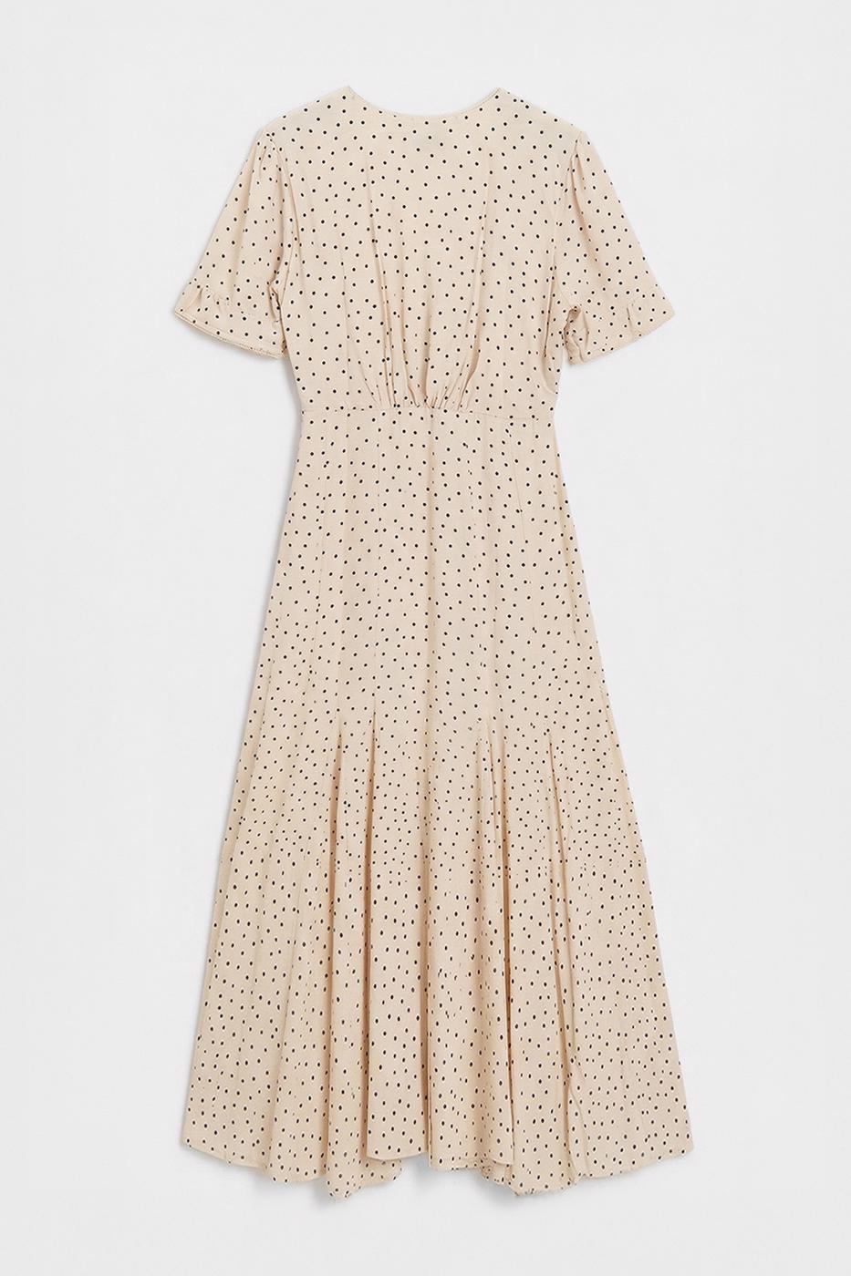 Polka Dot Ruffled Midi Dress Ecru