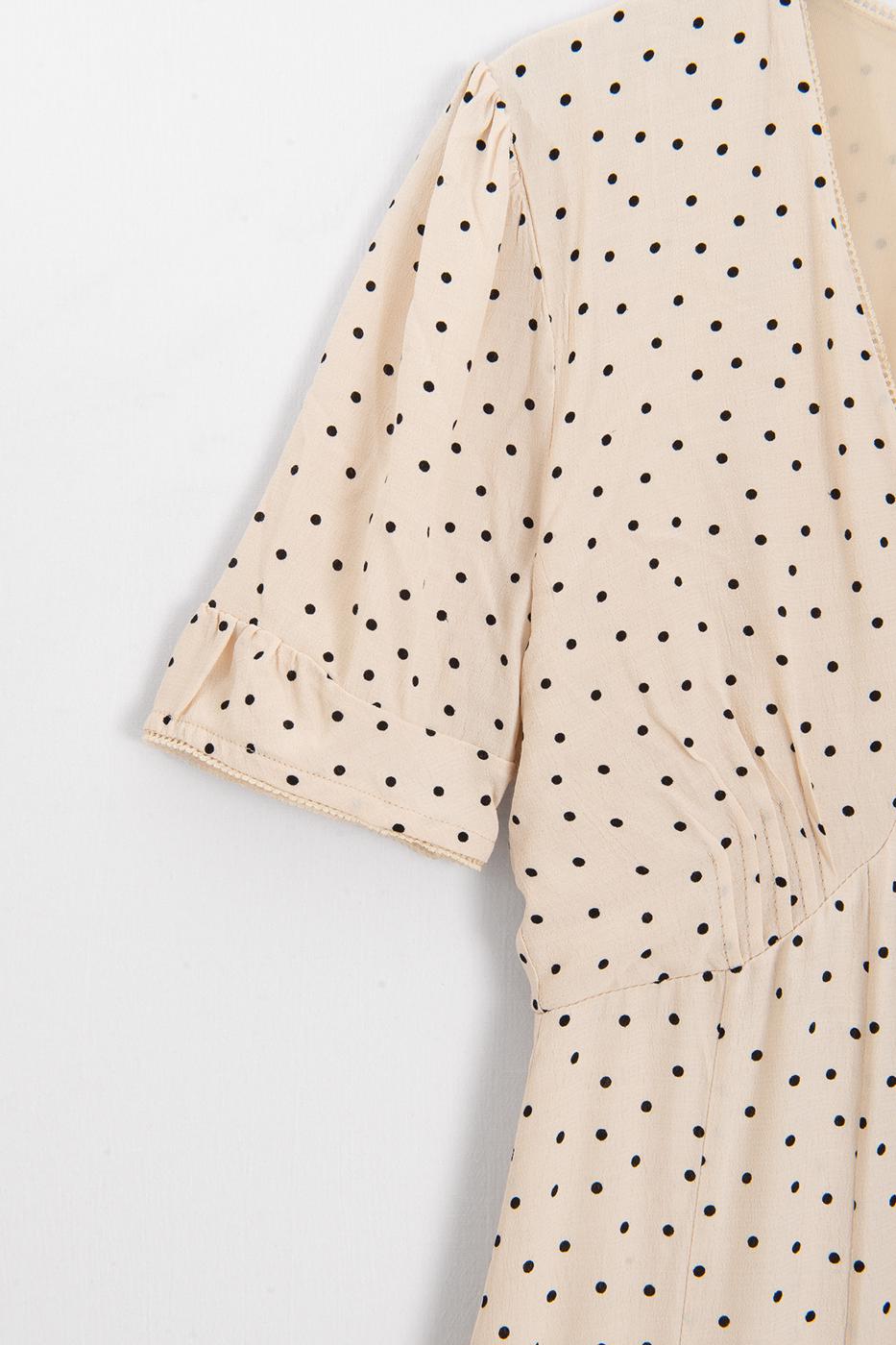 Polka Dot Ruffled Midi Dress Ecru