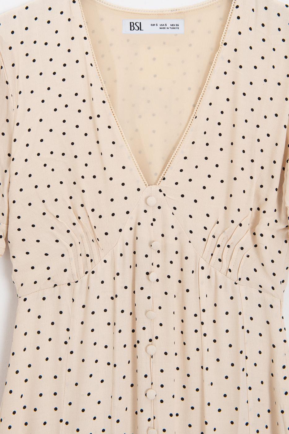 Polka Dot Ruffled Midi Dress Ecru