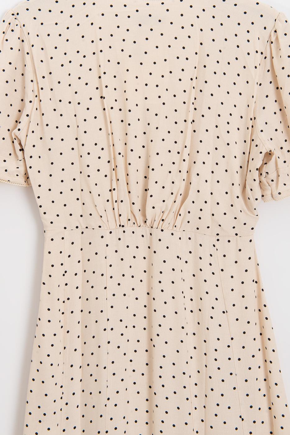 Polka Dot Ruffled Midi Dress Ecru