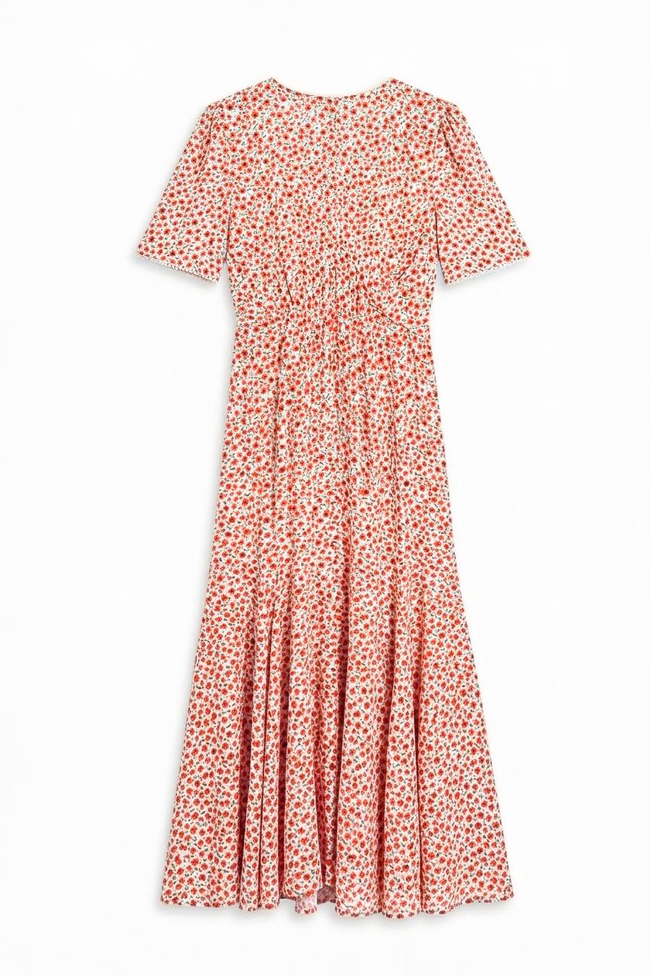 Polka Dot Ruffled Midi Dress Red flower