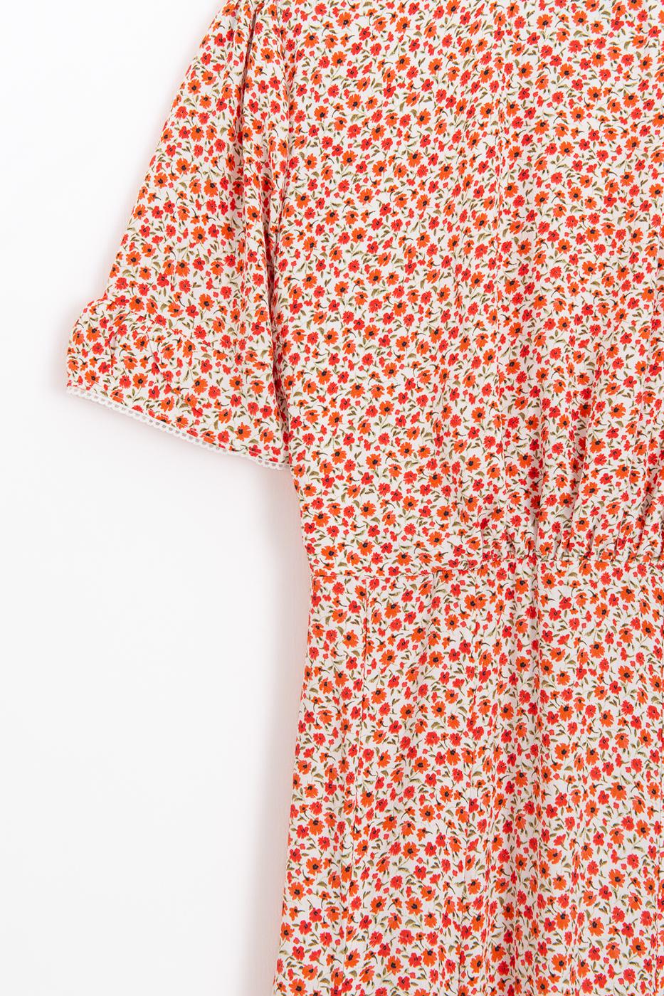 Polka Dot Ruffled Midi Dress Red flower