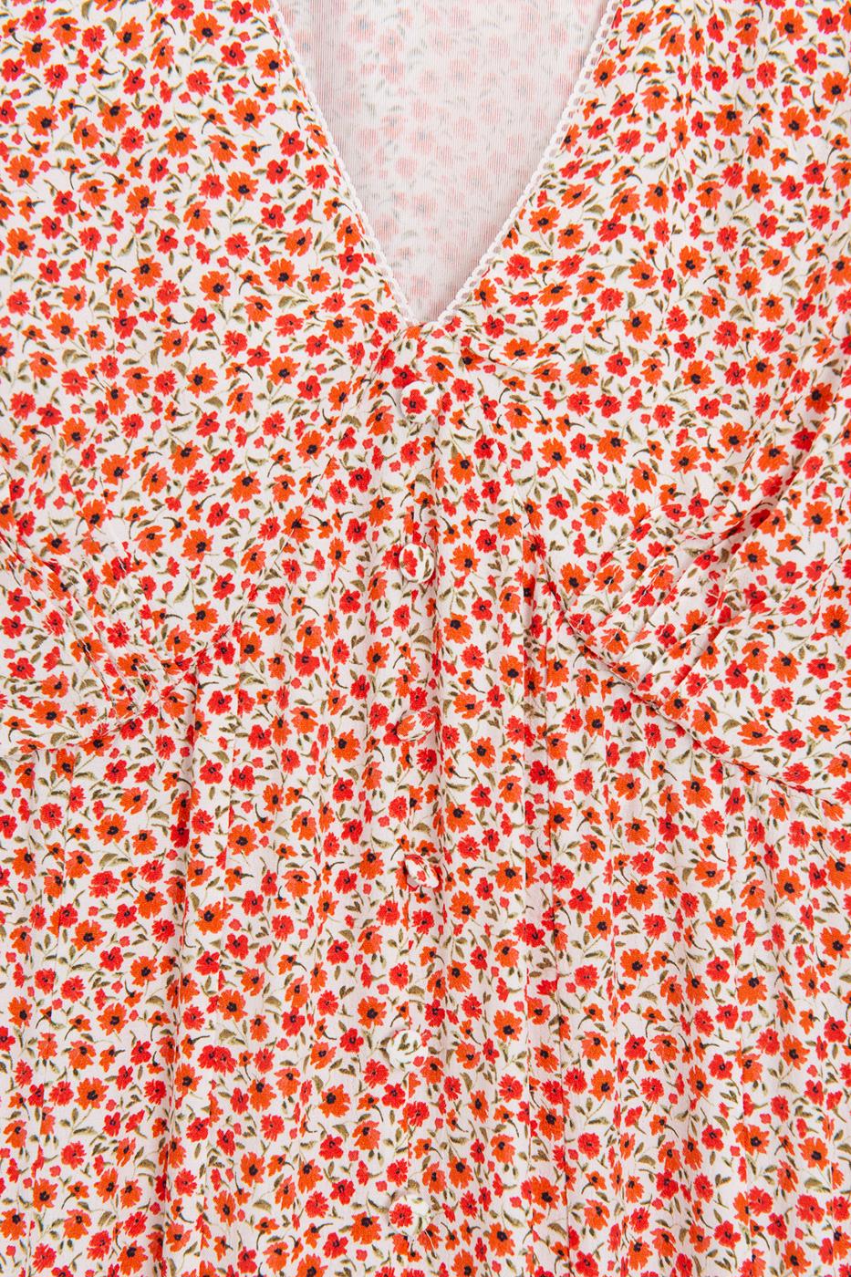 Polka Dot Ruffled Midi Dress Red flower