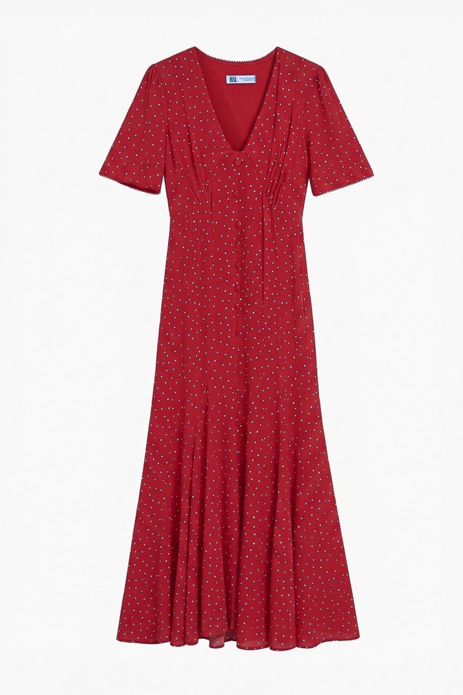 Polka Dot Ruffled Midi Dress Red polka dots