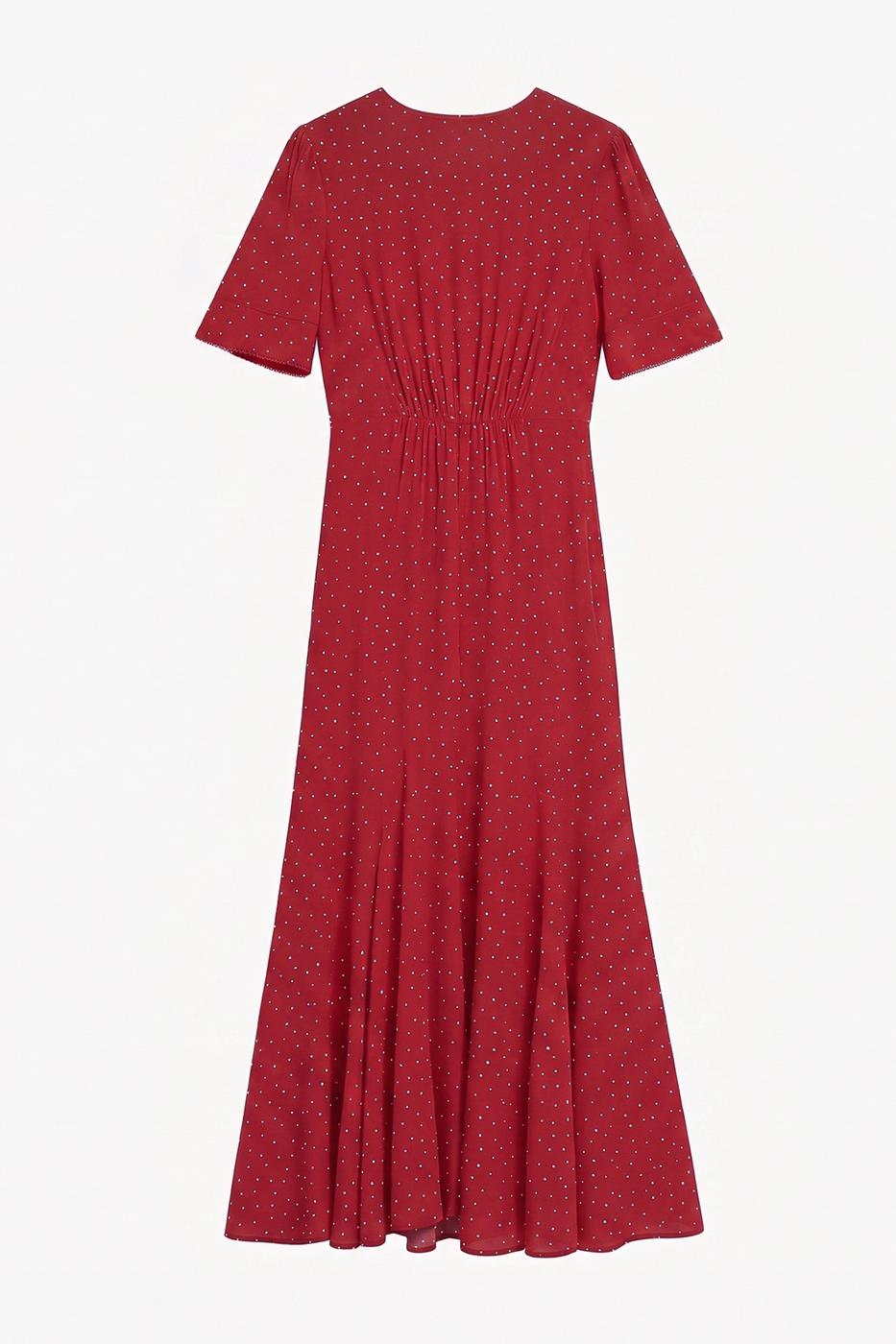 Polka Dot Ruffled Midi Dress Red polka dots
