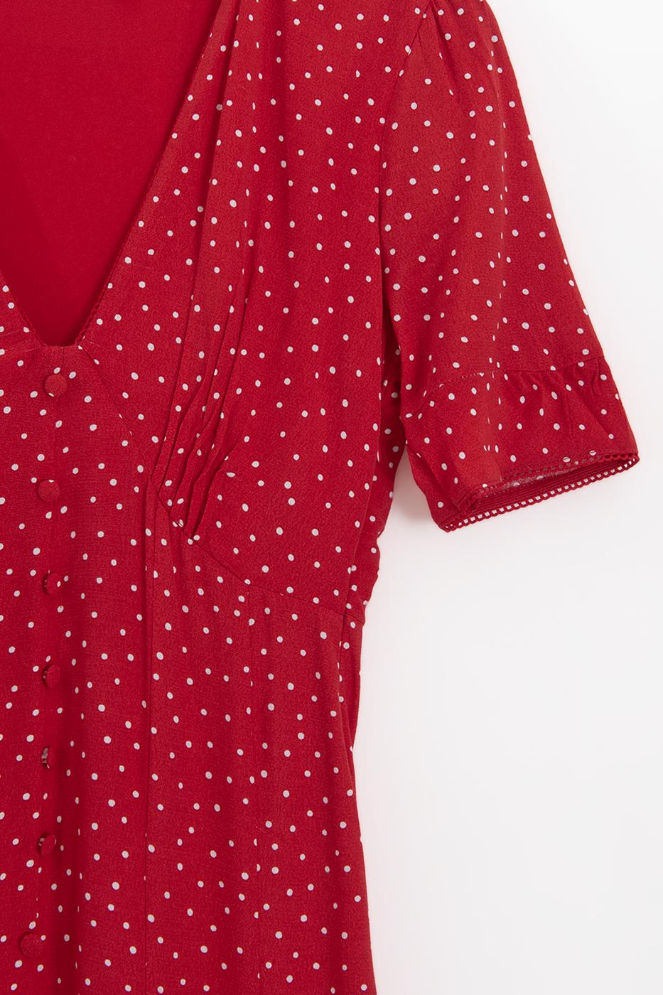 Polka Dot Ruffled Midi Dress Red polka dots