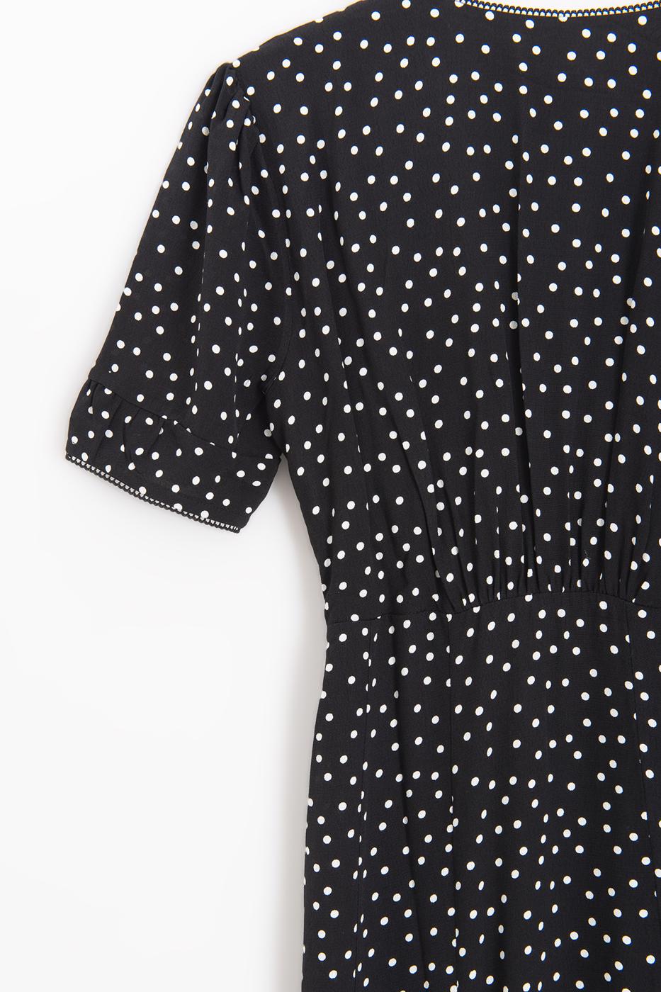 Polka Dot Ruffled Midi Dress Black