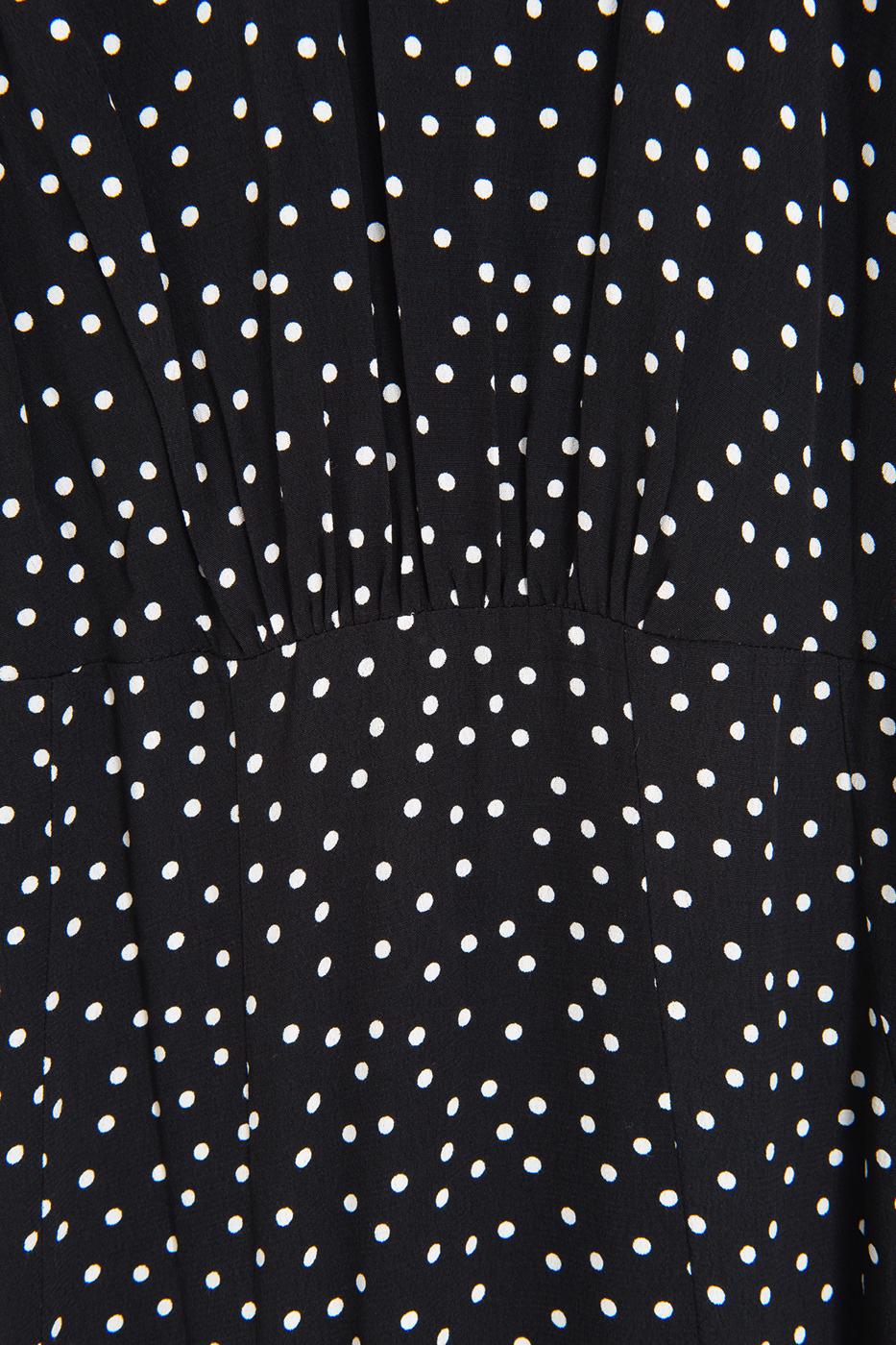 Polka Dot Ruffled Midi Dress Black