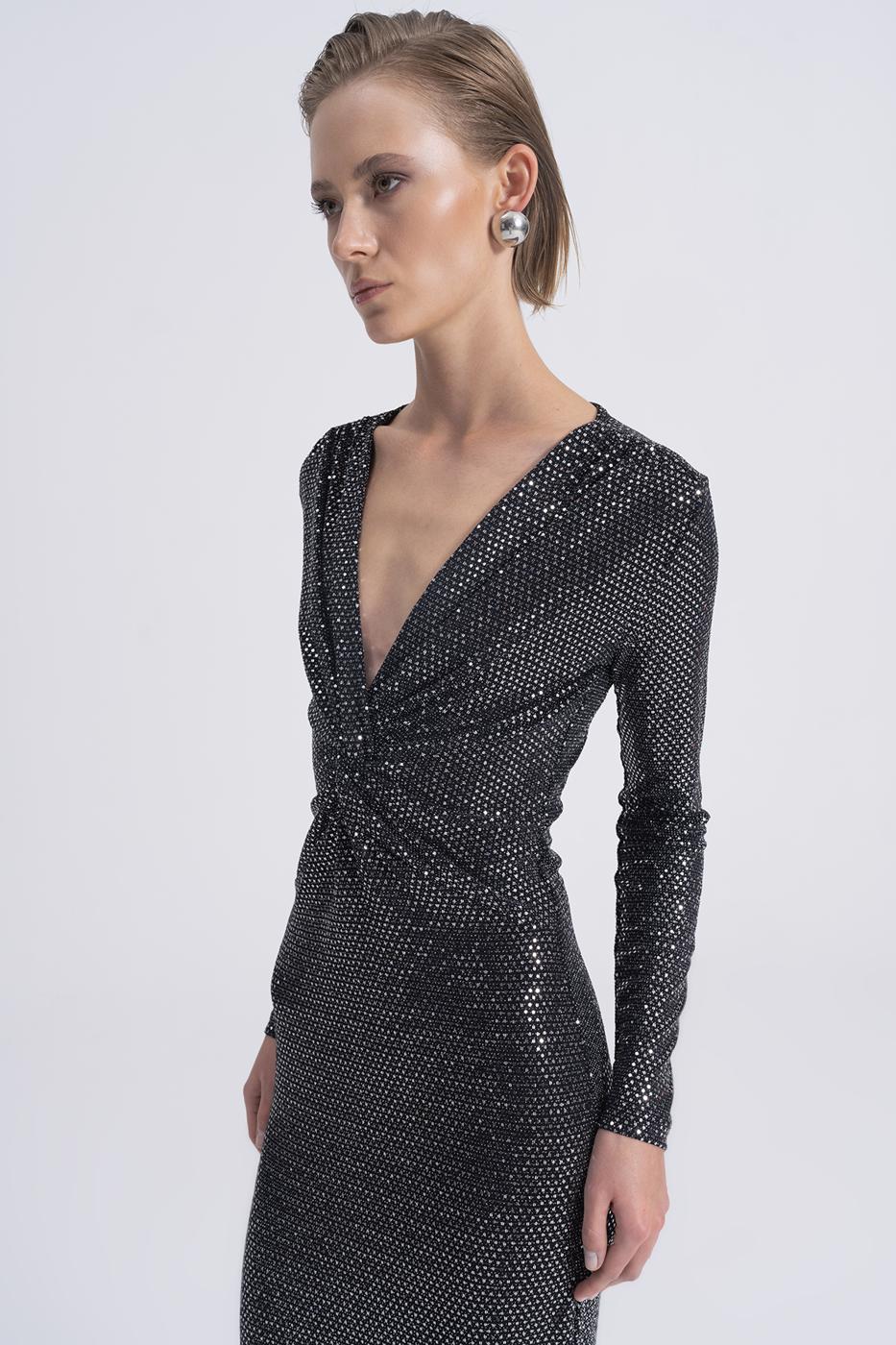 Sequined Twisted Maxi Dress Silver