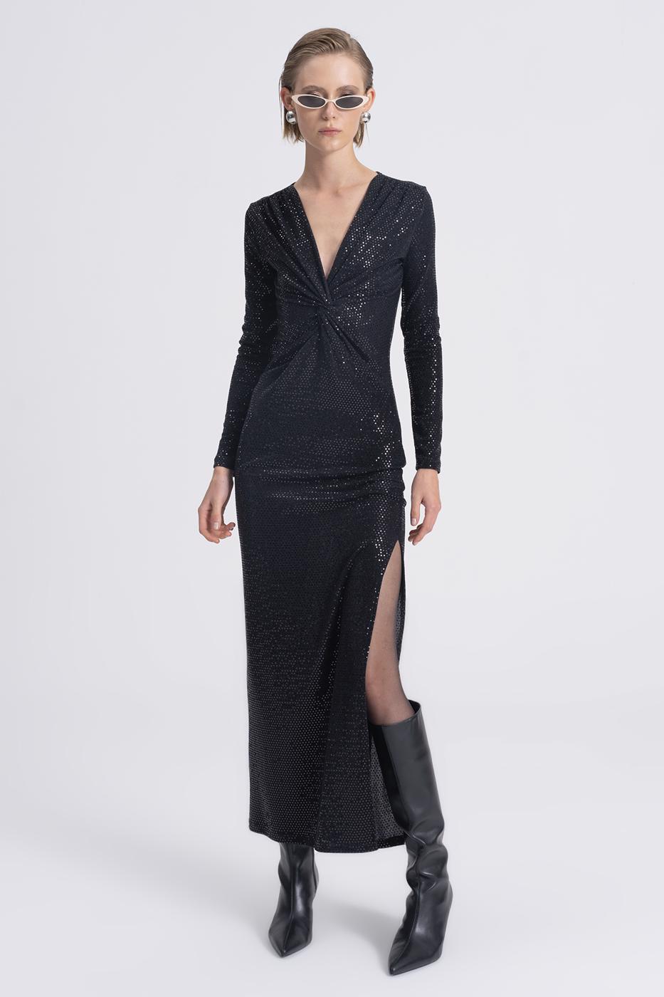 Sequined Twisted Maxi Dress Black