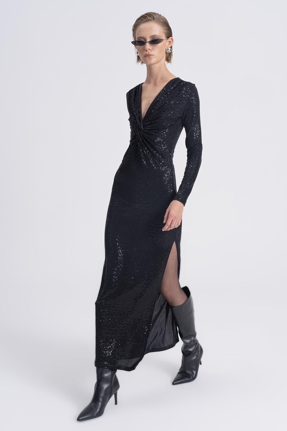 Sequined Twisted Maxi Dress Black