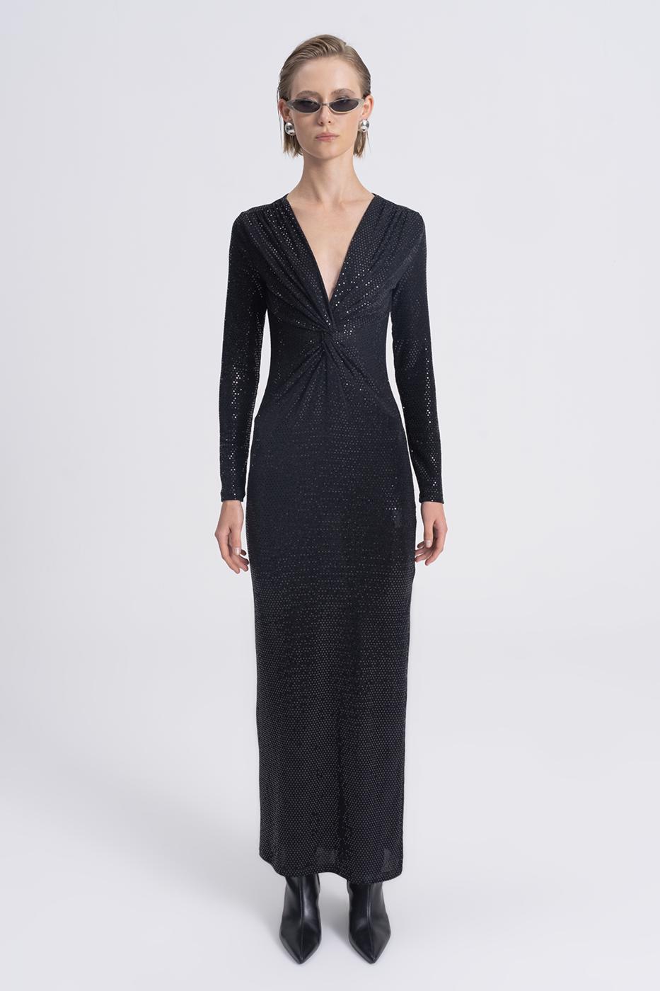 Sequined Twisted Maxi Dress Black