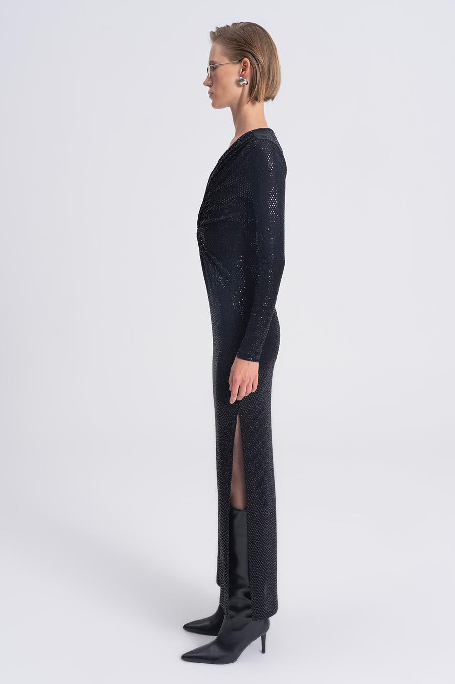 Sequined Twisted Maxi Dress Black