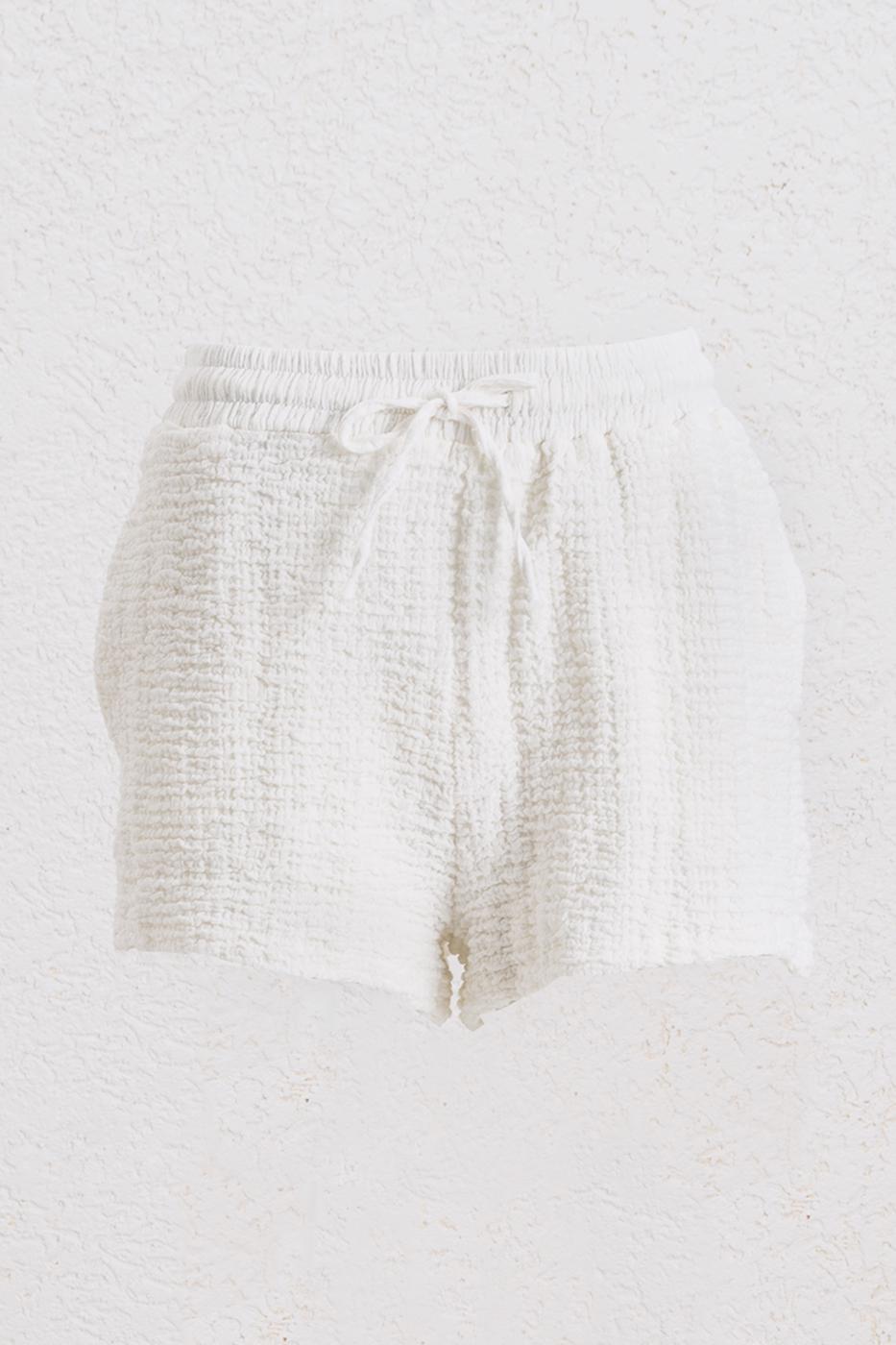 Relaxed Fit Textured Mini Shorts White