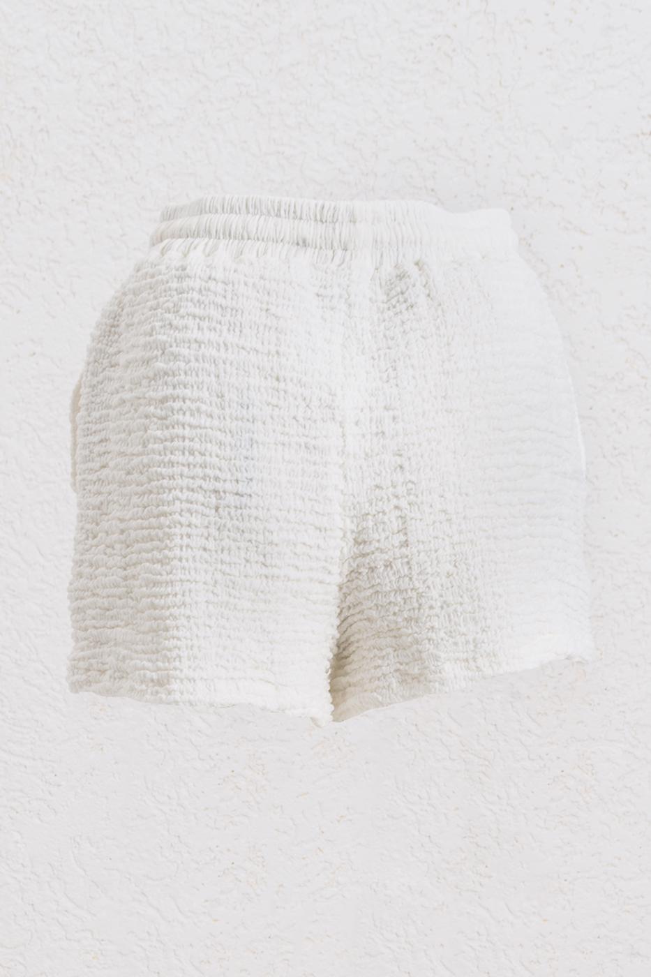 Relaxed Fit Textured Mini Shorts White