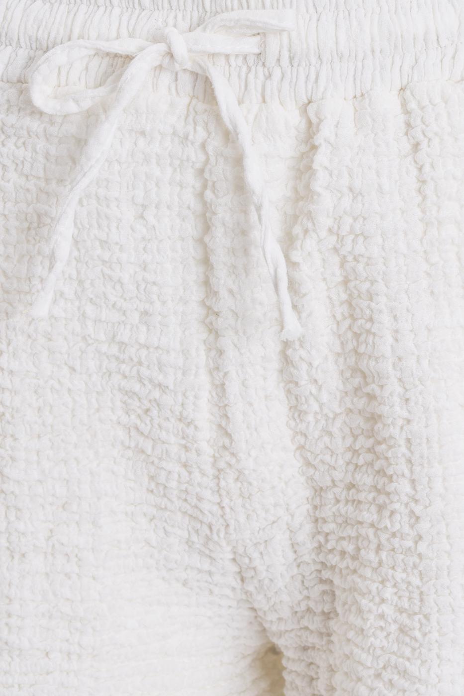 Relaxed Fit Textured Mini Shorts White