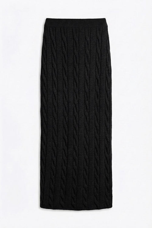 Braided Knit Midi Narrow Skirt Black