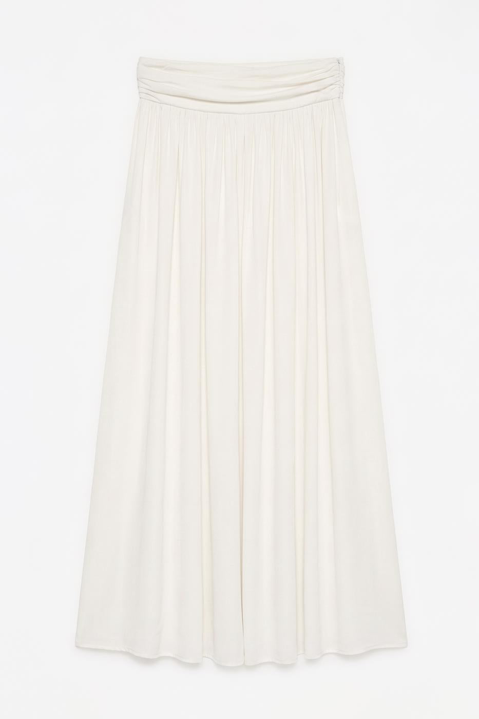 Satin Ruched Maxi Skirt Off whıte