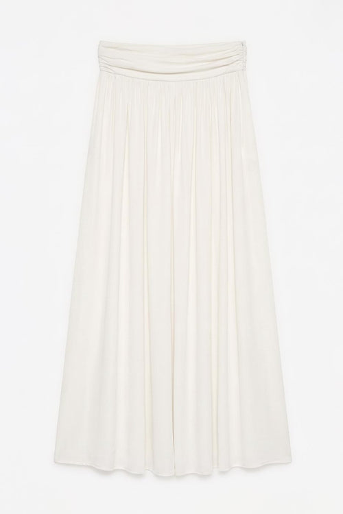 Satin Ruched Maxi Skirt Off whıte