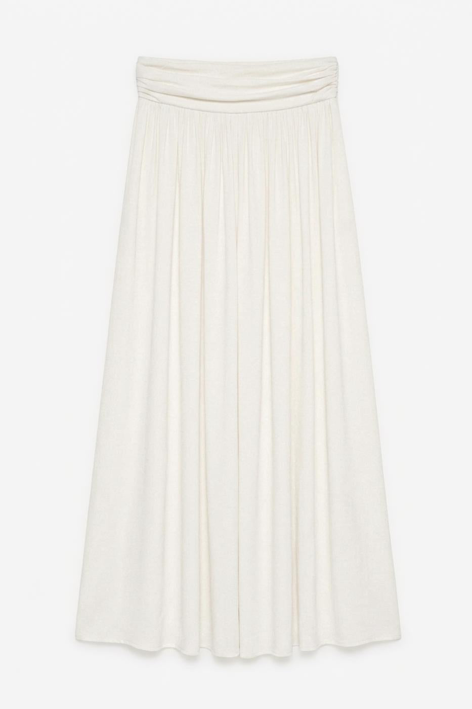 Satin Ruched Maxi Skirt Off whıte