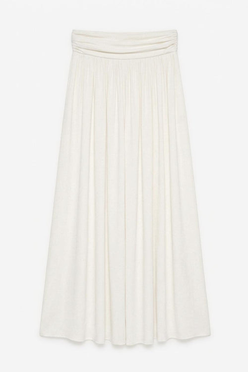 Satin Ruched Maxi Skirt Off whıte