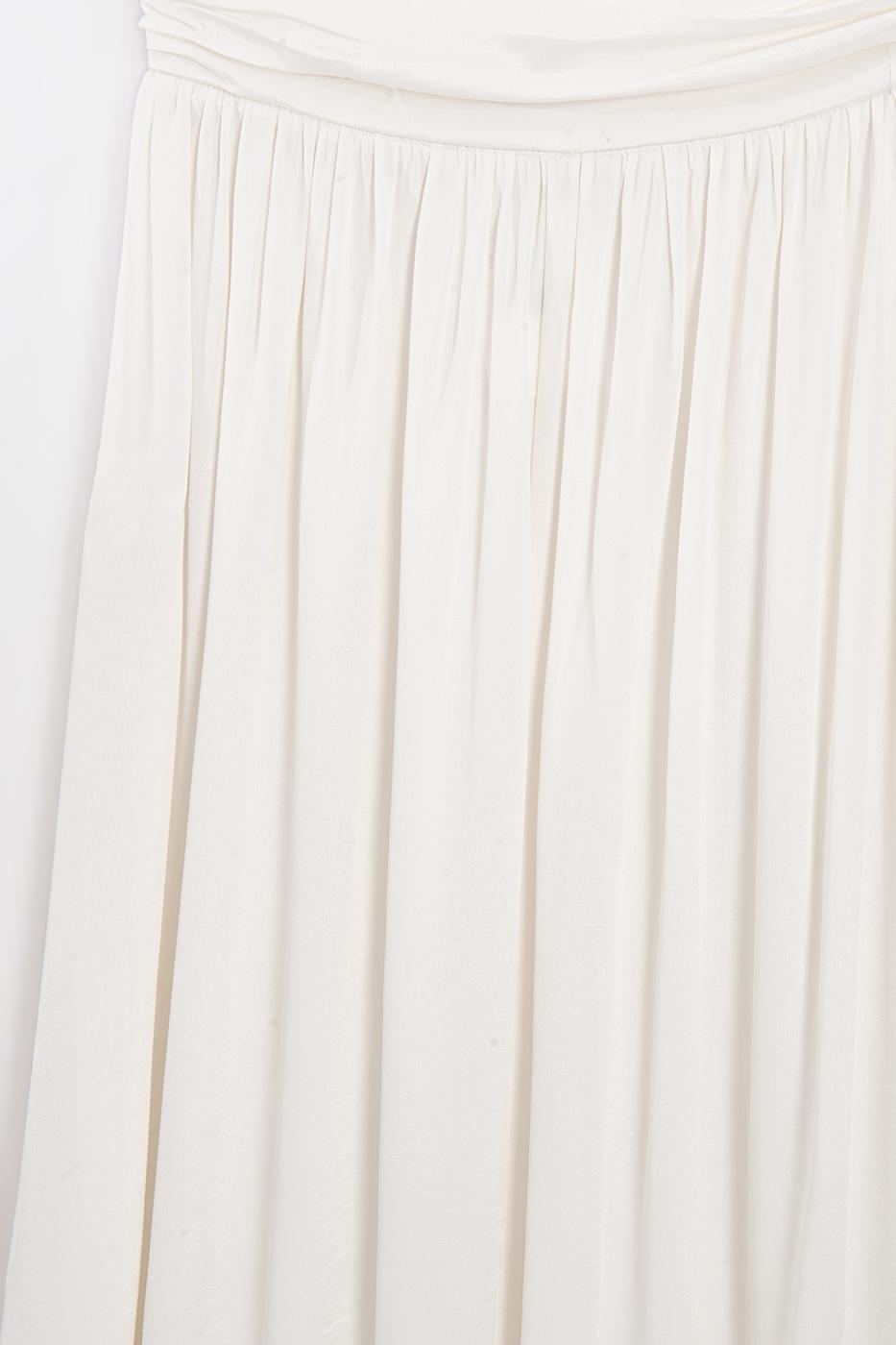 Satin Ruched Maxi Skirt Off whıte