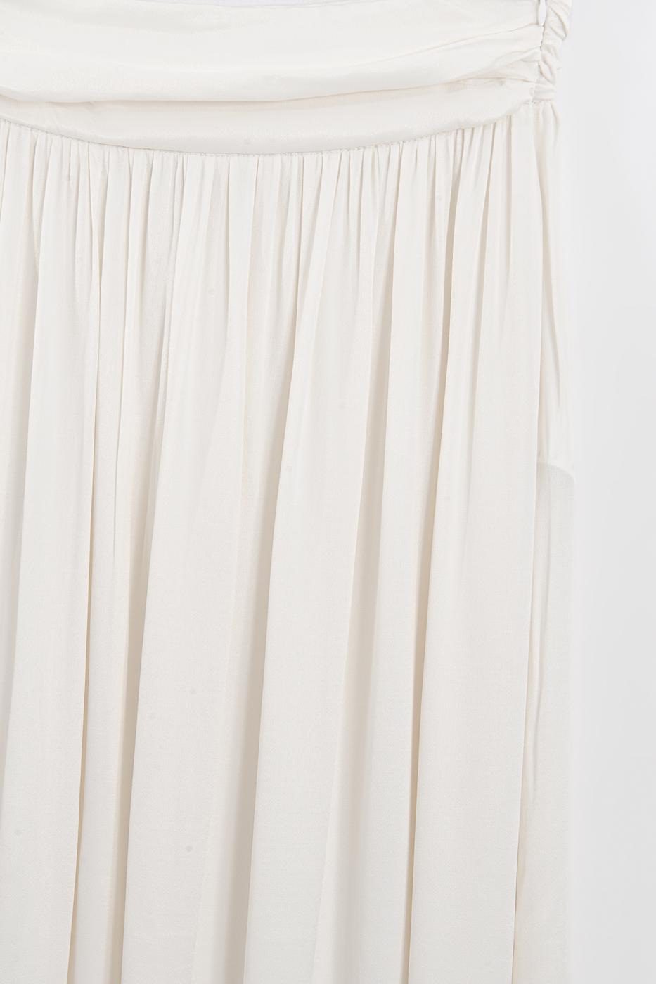 Satin Ruched Maxi Skirt Off whıte