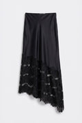 Satin Lace Midi Skirt Black