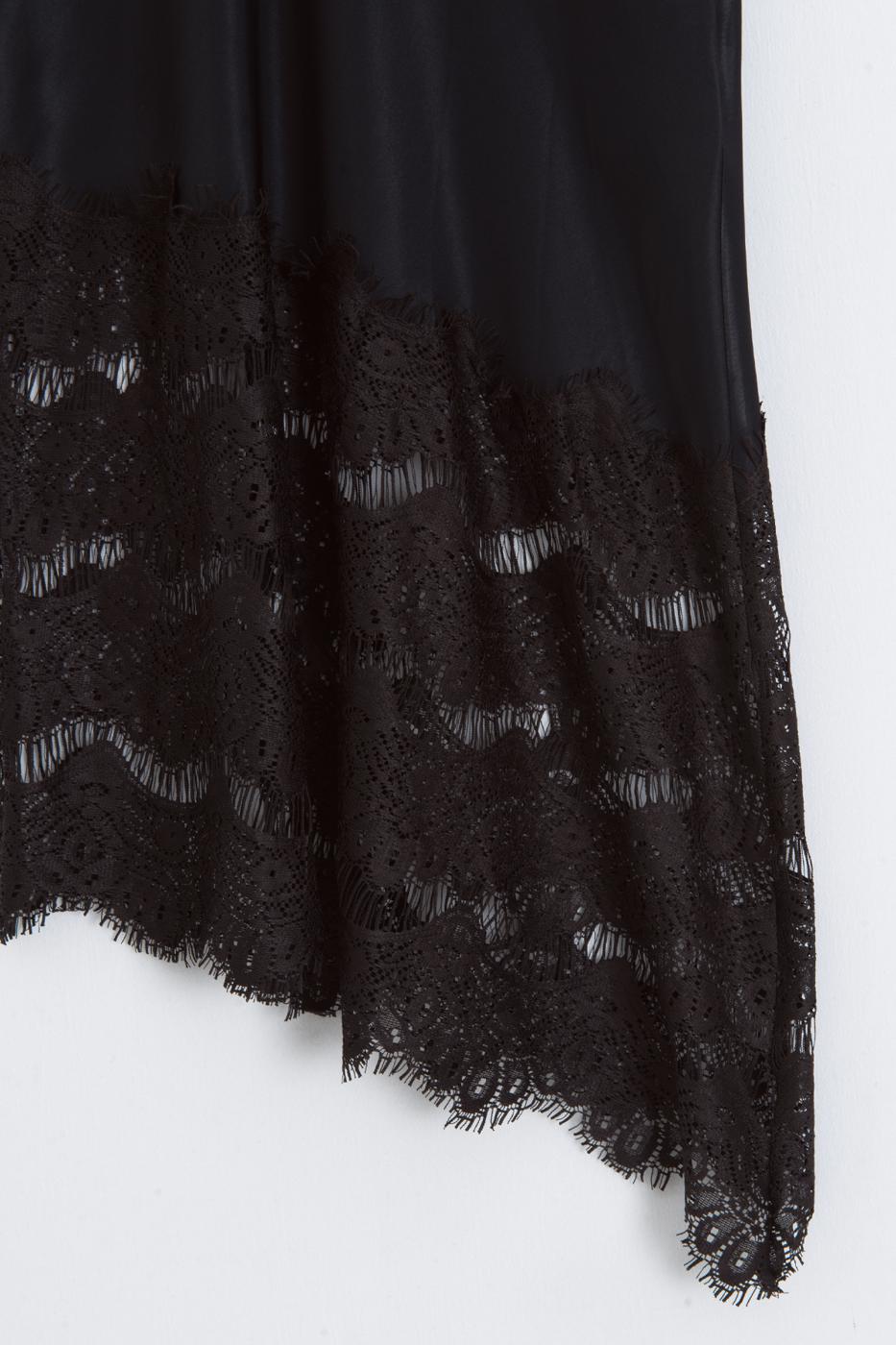 Satin Lace Midi Skirt Black