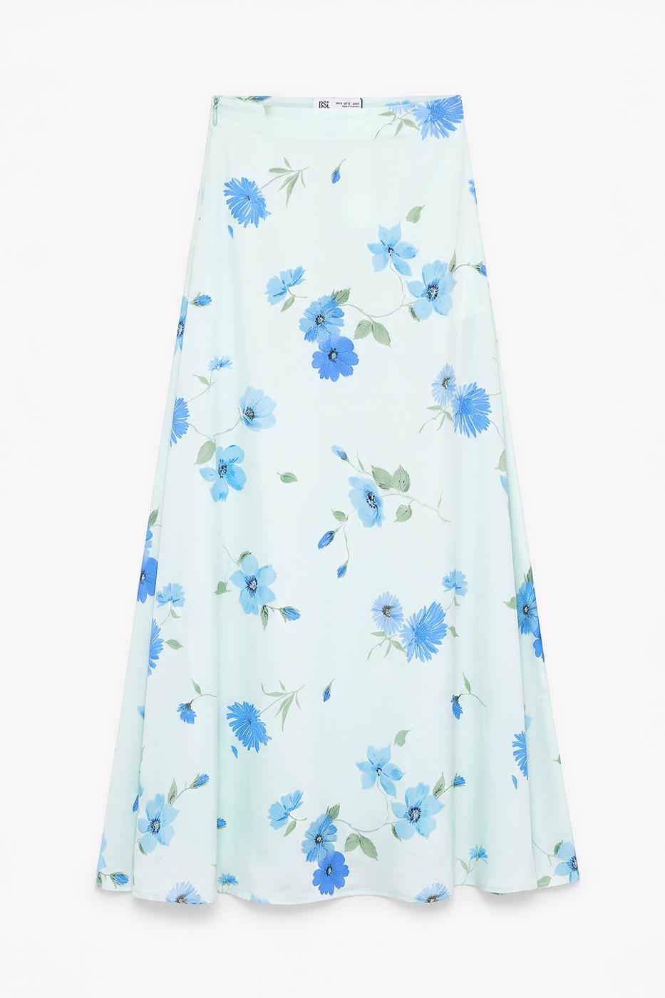 Satin Midi Skirt Blue