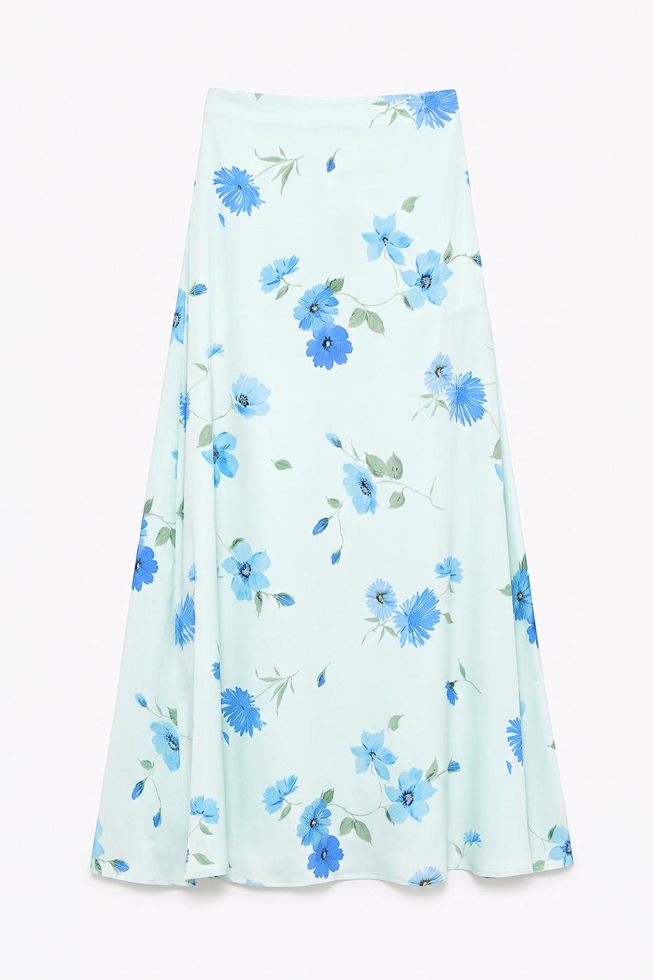Satin Midi Skirt Blue