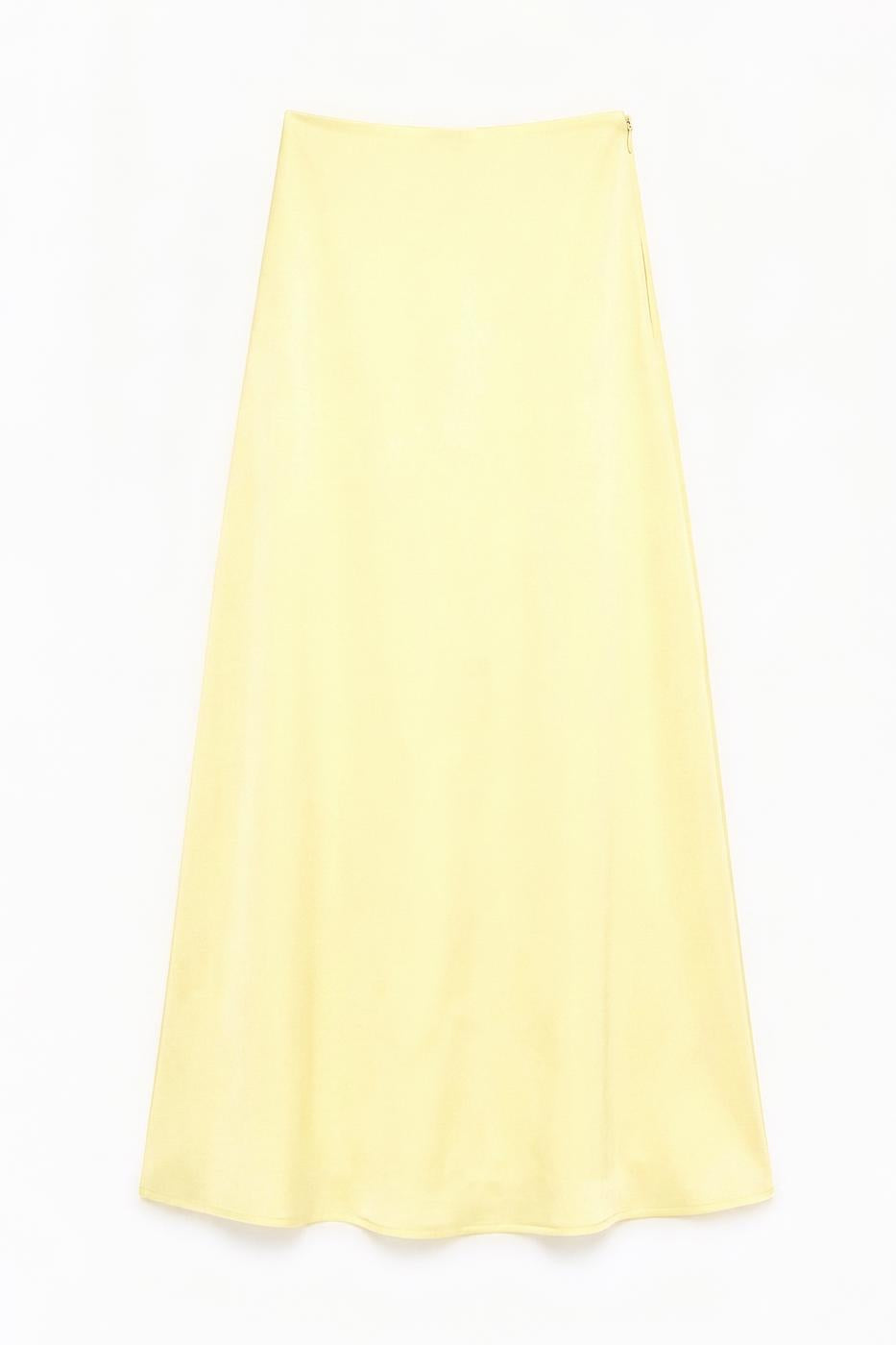 Satin Midi Skirt Yellow