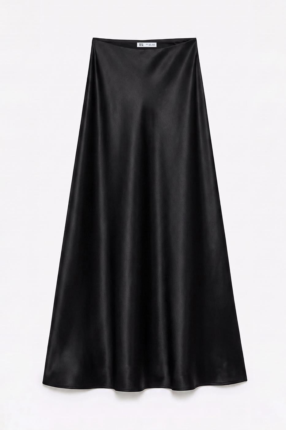Satin Midi Skirt Black