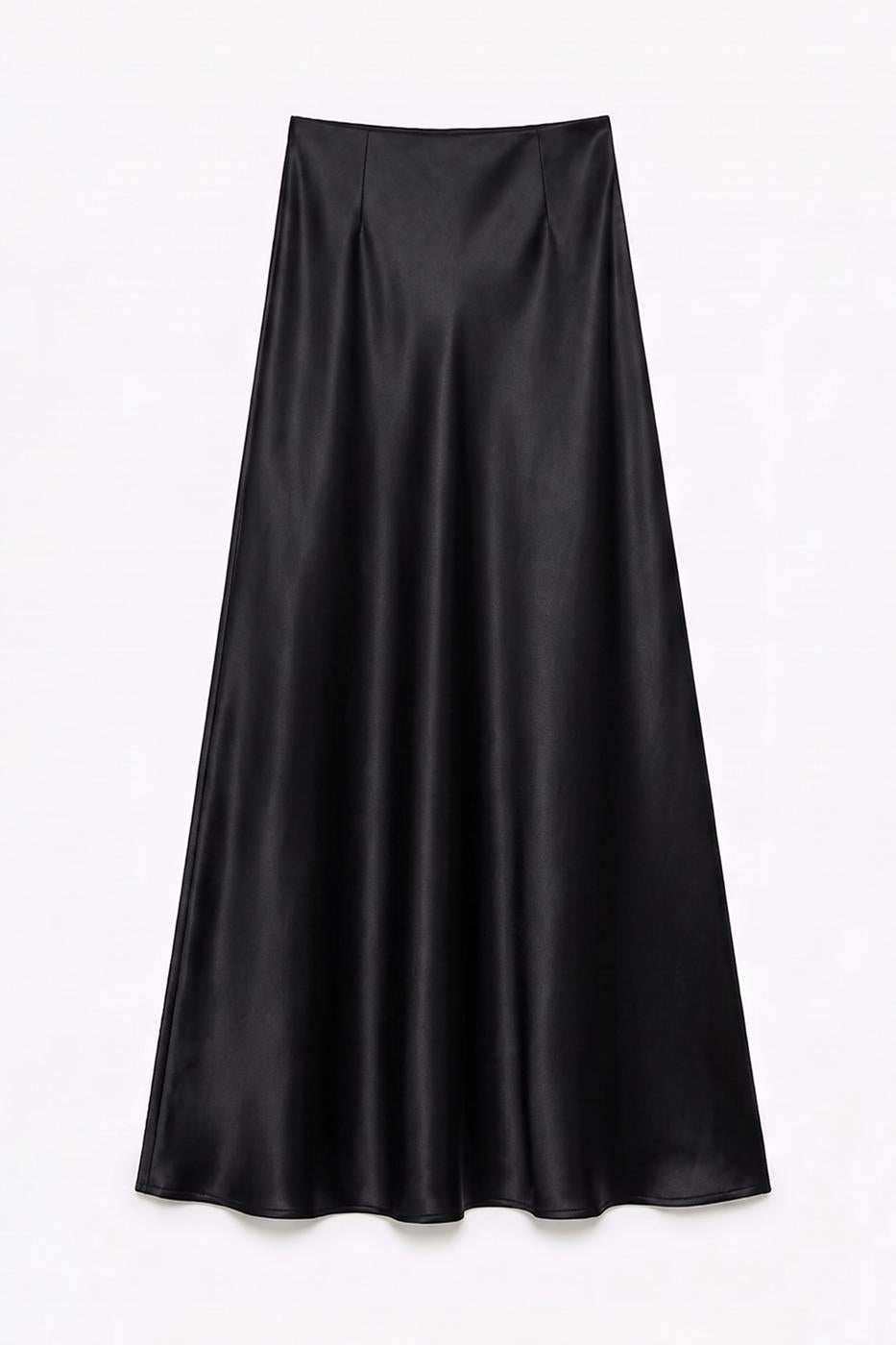 Satin Midi Skirt Black