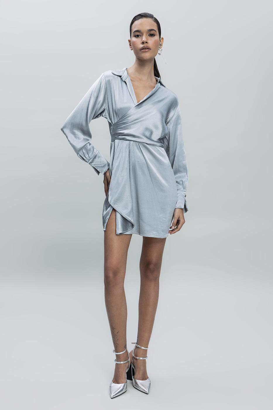 Satin Mini Dress Grey