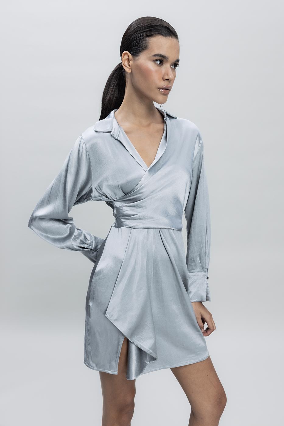 Satin Mini Dress Grey