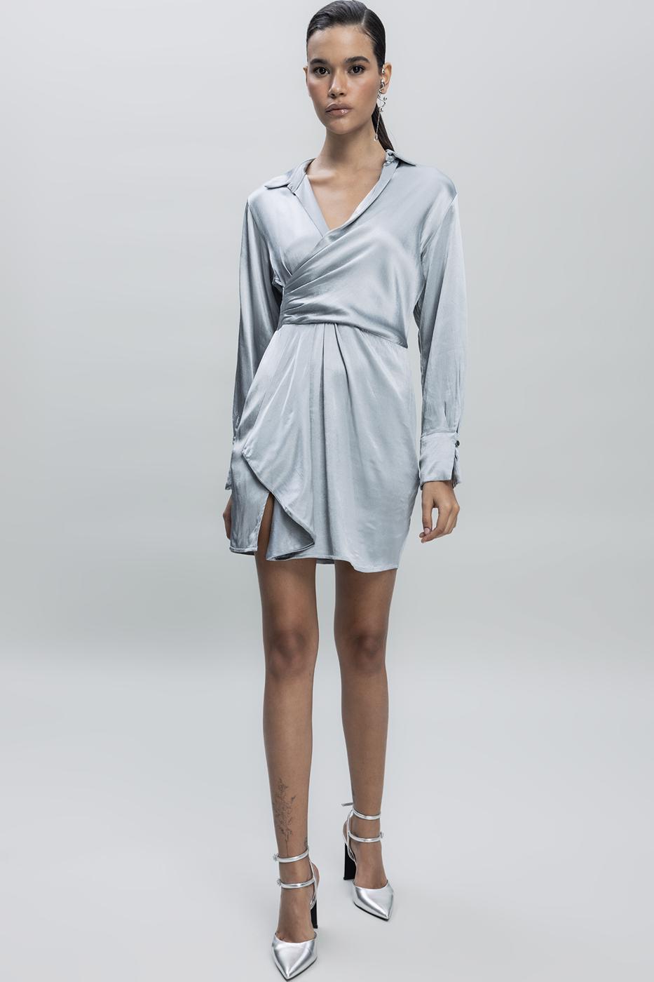 Satin Mini Dress Grey