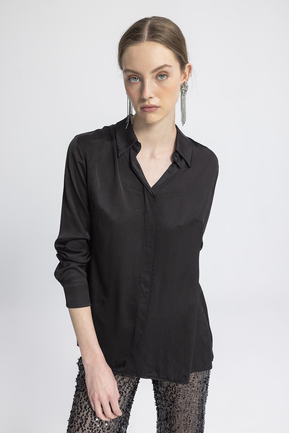 Satin Regular Shirt Black