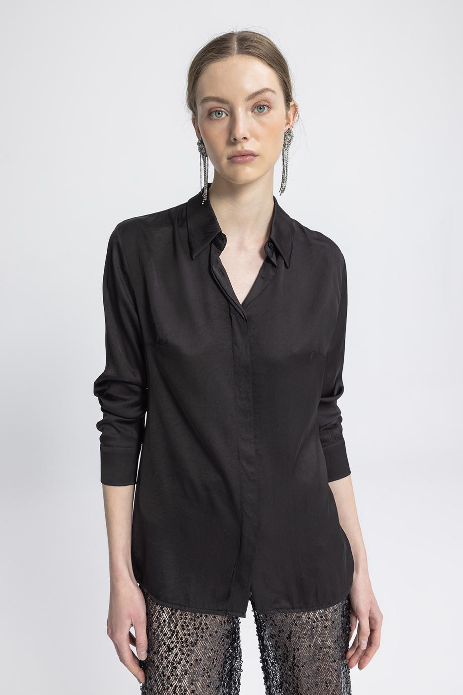 Satin Regular Shirt Black