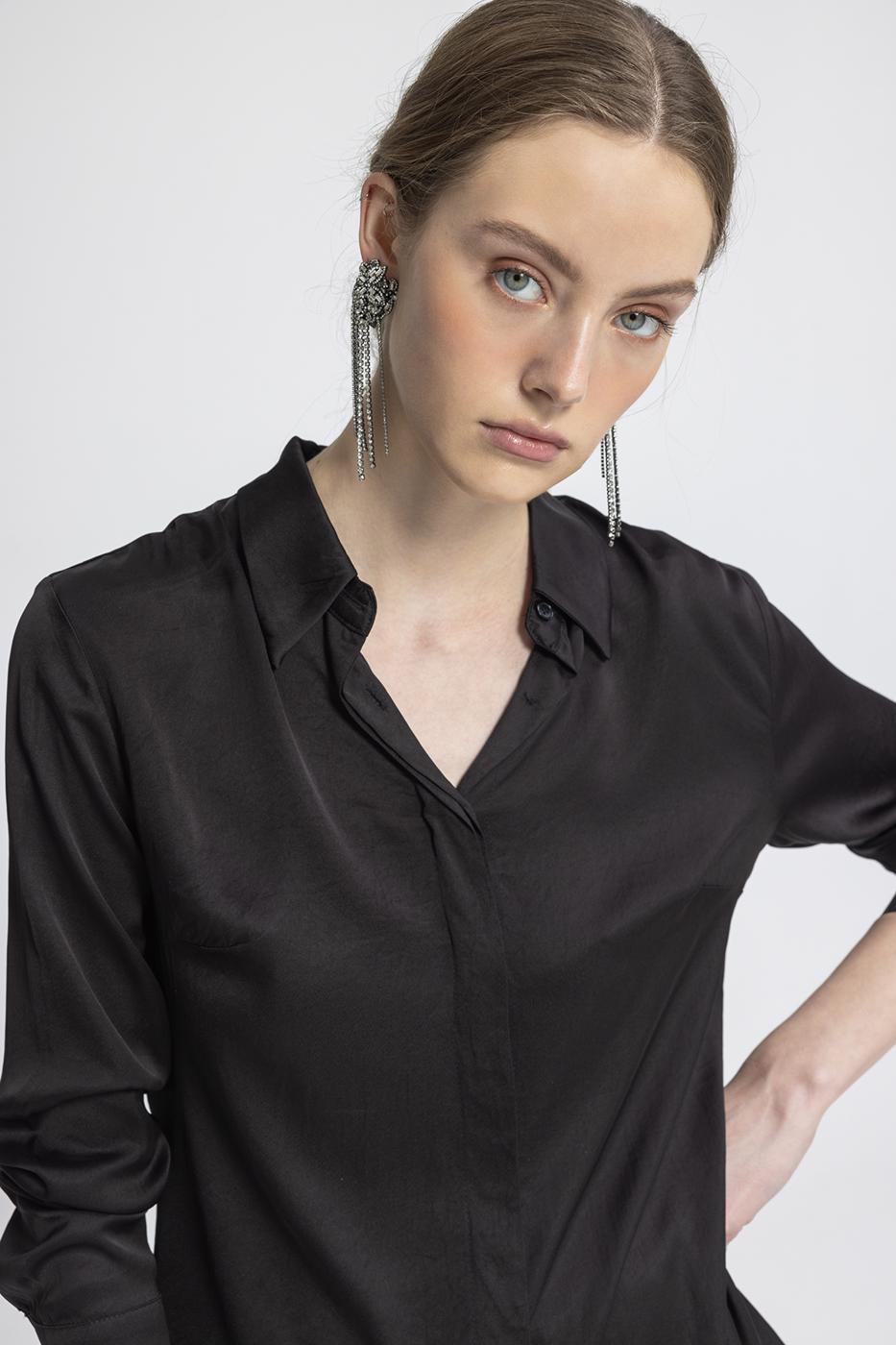 Satin Regular Shirt Black