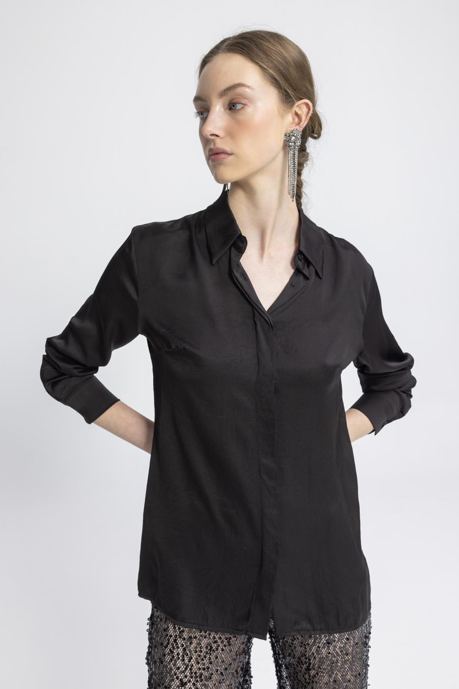 Satin Regular Shirt Black