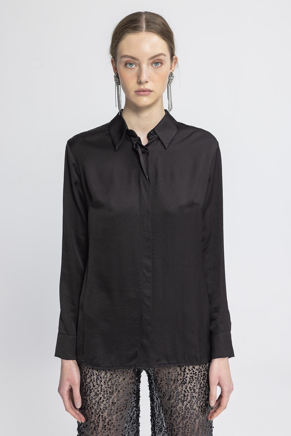 Satin Regular Shirt Black