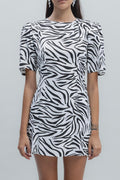 Satin Zebra Patterned Mini Dress White