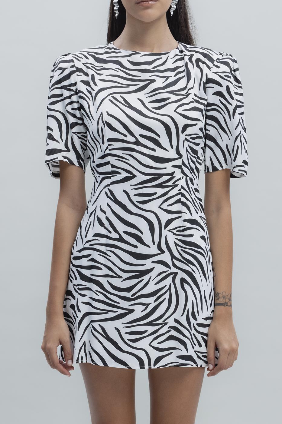 Satin Zebra Patterned Mini Dress White