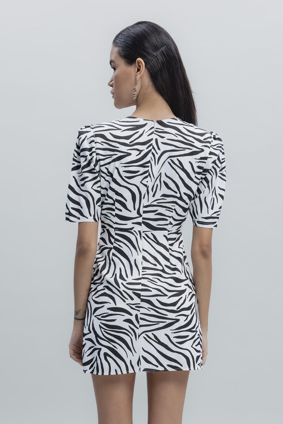Satin Zebra Patterned Mini Dress White