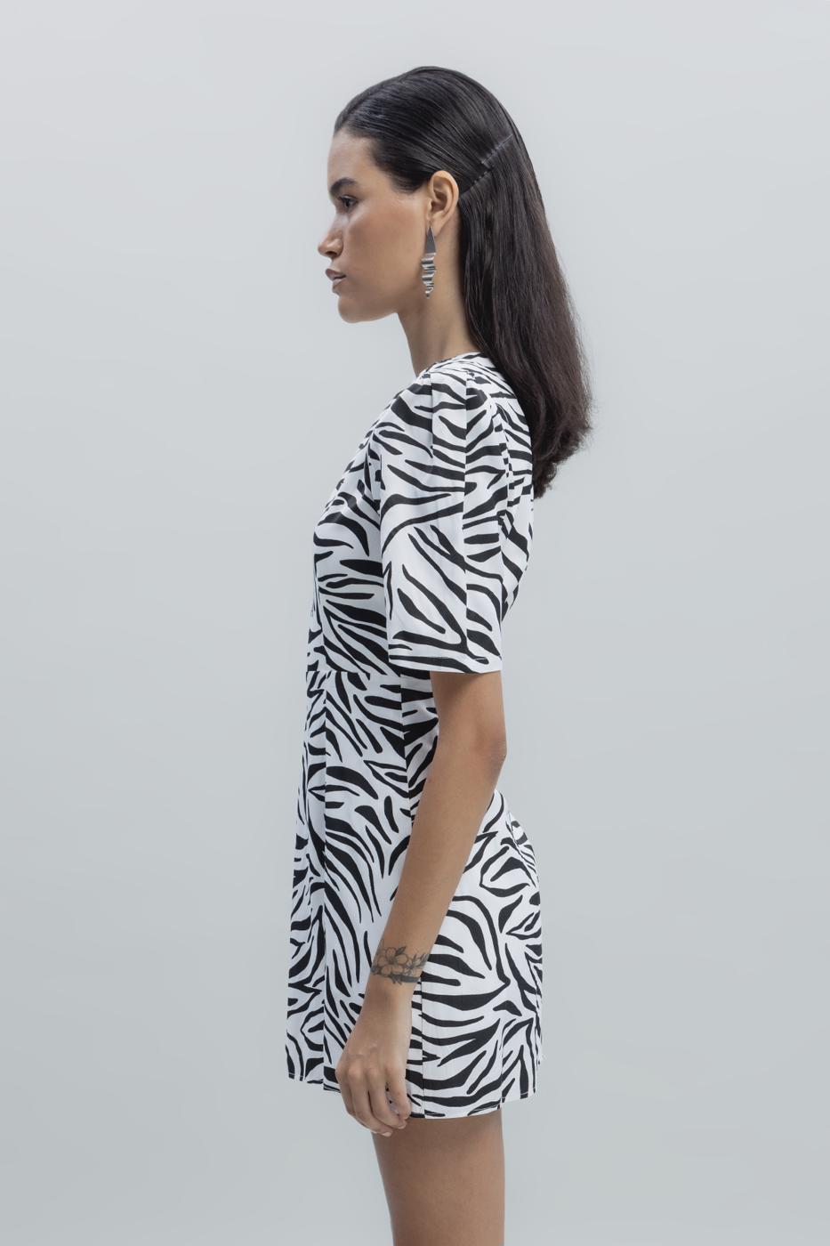 Satin Zebra Patterned Mini Dress White