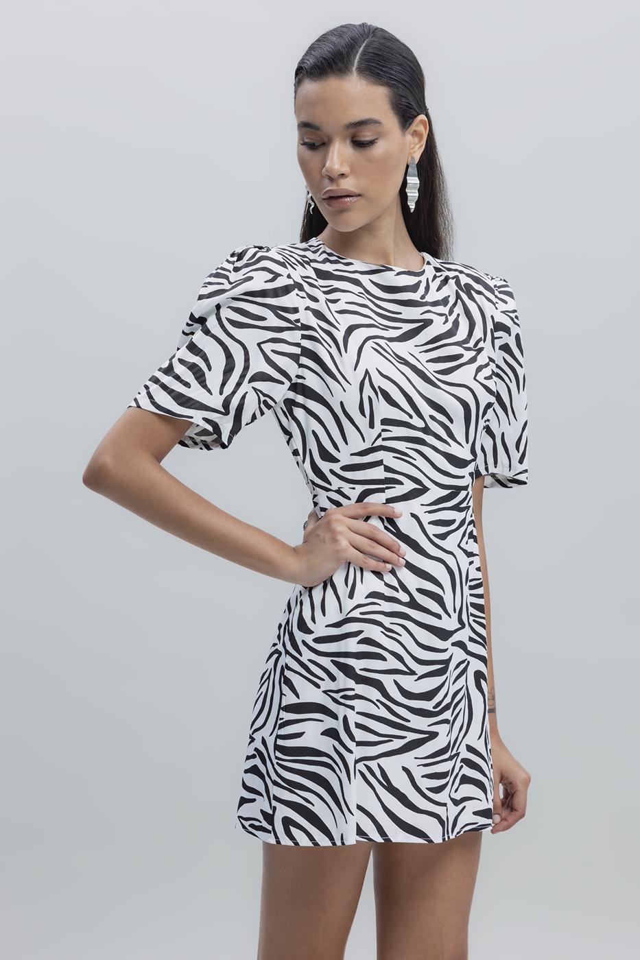 Satin Zebra Patterned Mini Dress White