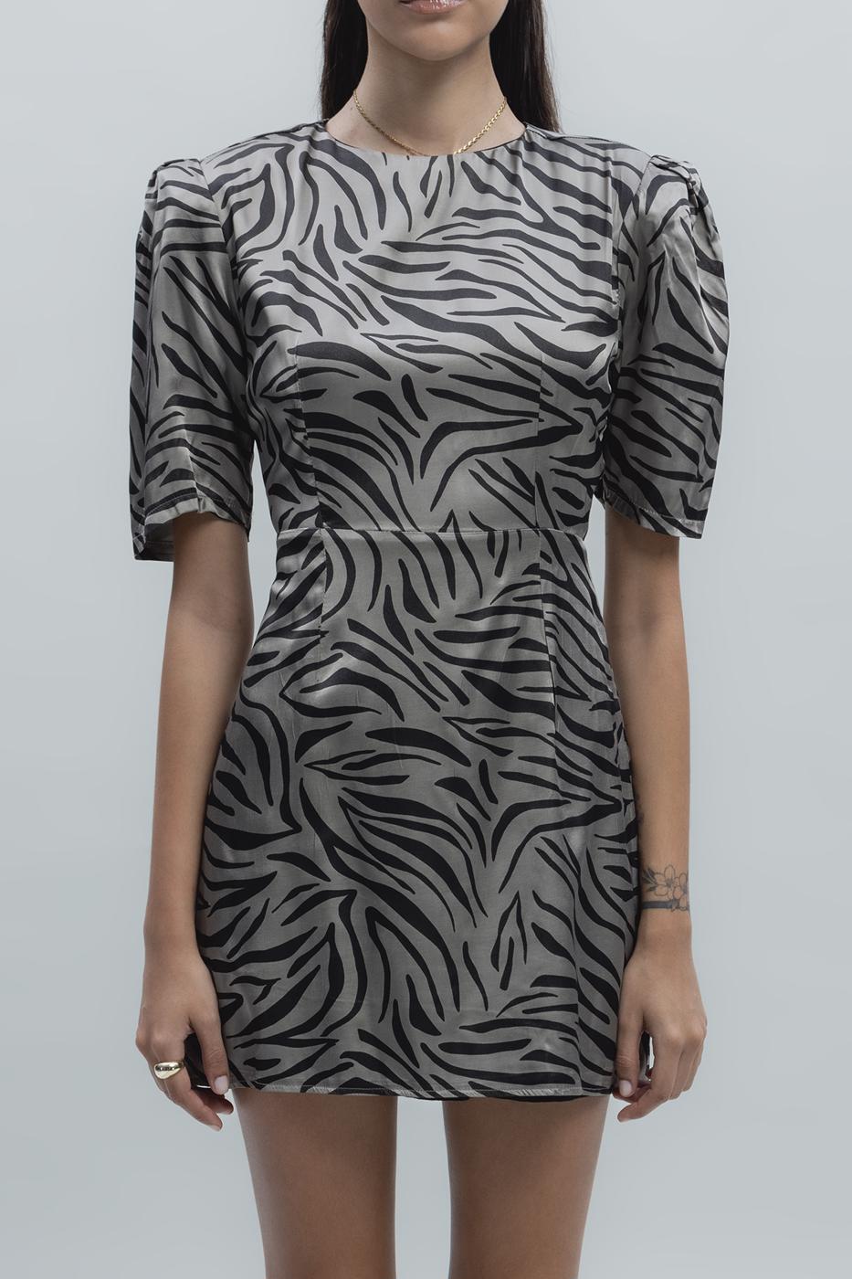 Satin Zebra Patterned Mini Dress Mink