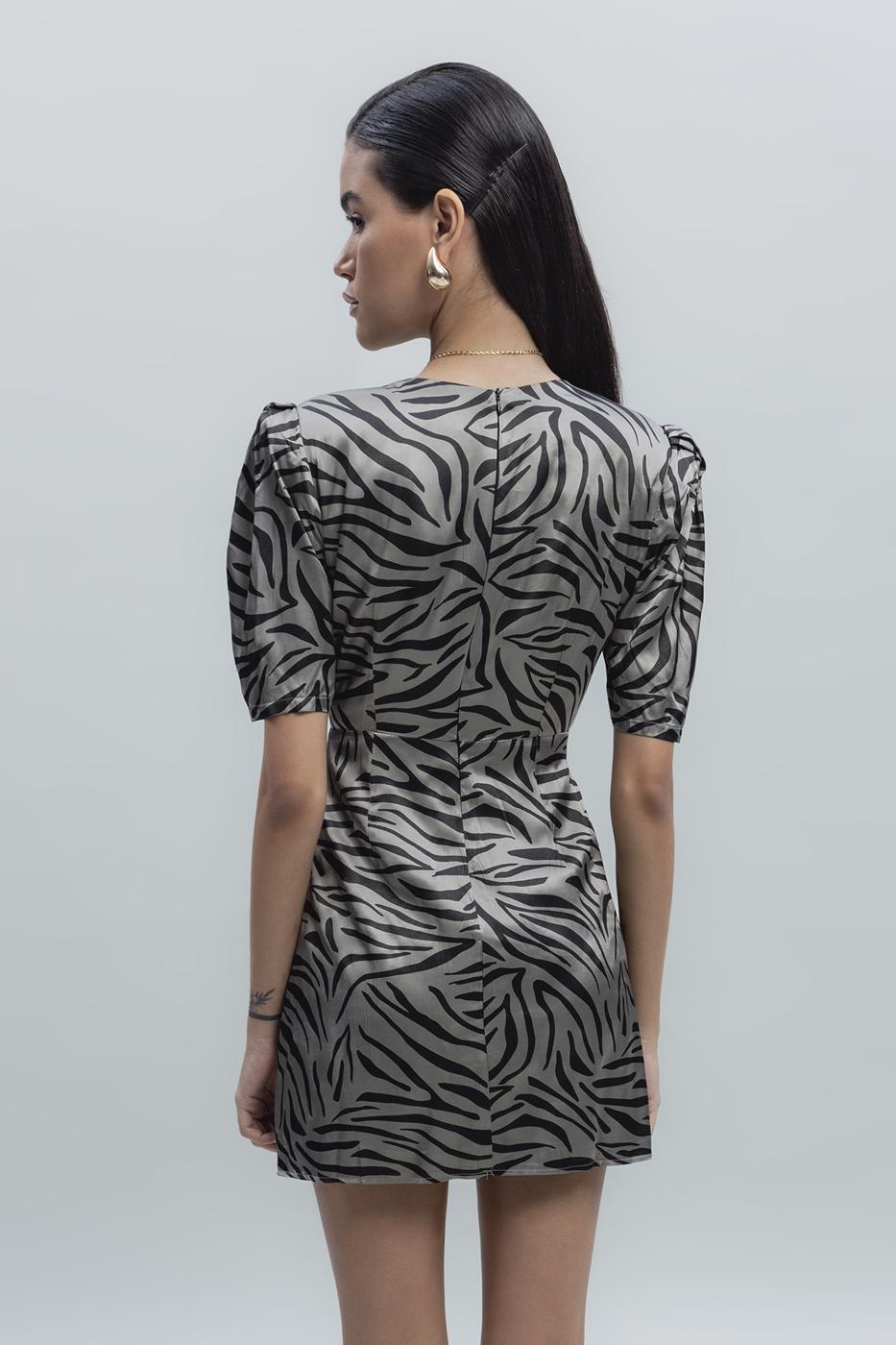Satin Zebra Patterned Mini Dress Mink