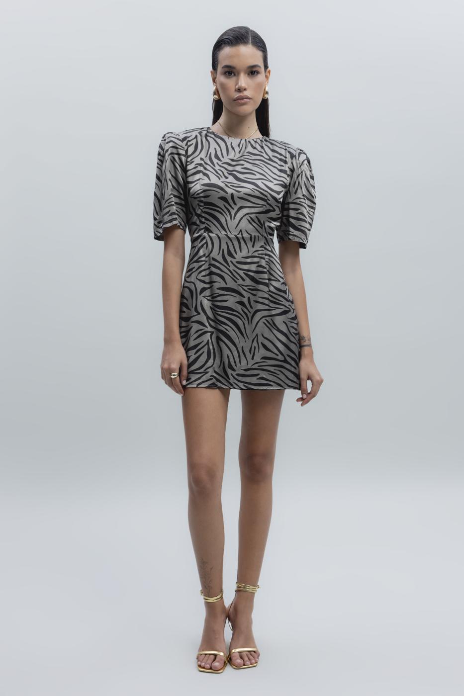Satin Zebra Patterned Mini Dress Mink